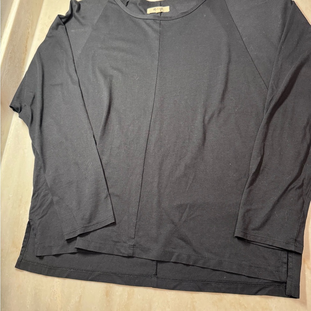 Madewell Top Black Women’s Large. Layering. Stretchy Blouse T-Shirt 3/4 Sleeve